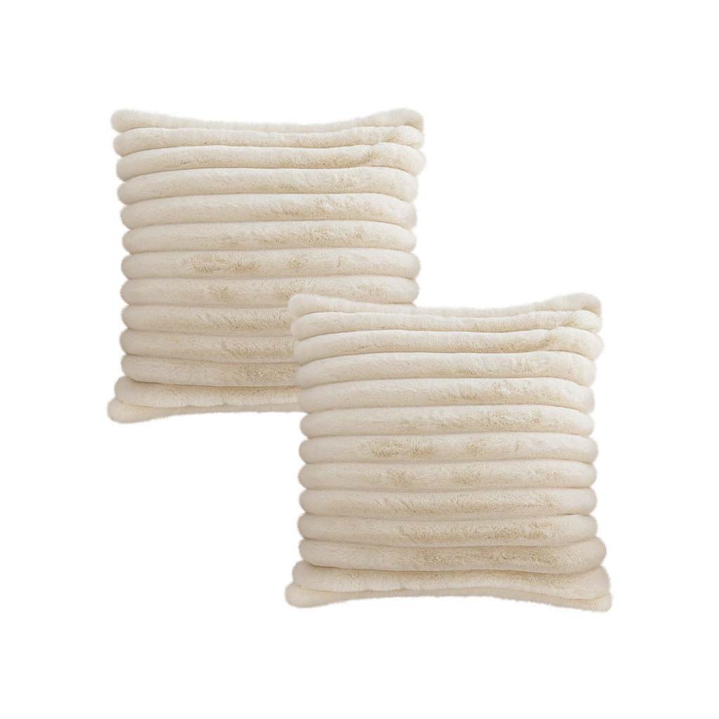 SOGA 2X 45cm Fur Faux Rabbit Soft Decorative Covers Pack Cover Plush Off White Throw Pillow-0