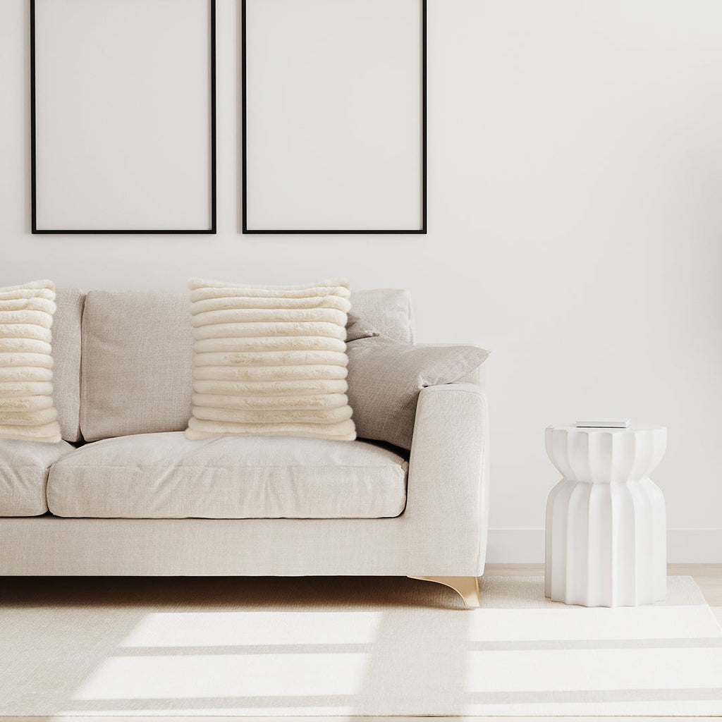 SOGA 2X 45cm Fur Faux Rabbit Soft Decorative Covers Pack Cover Plush Off White Throw Pillow-3