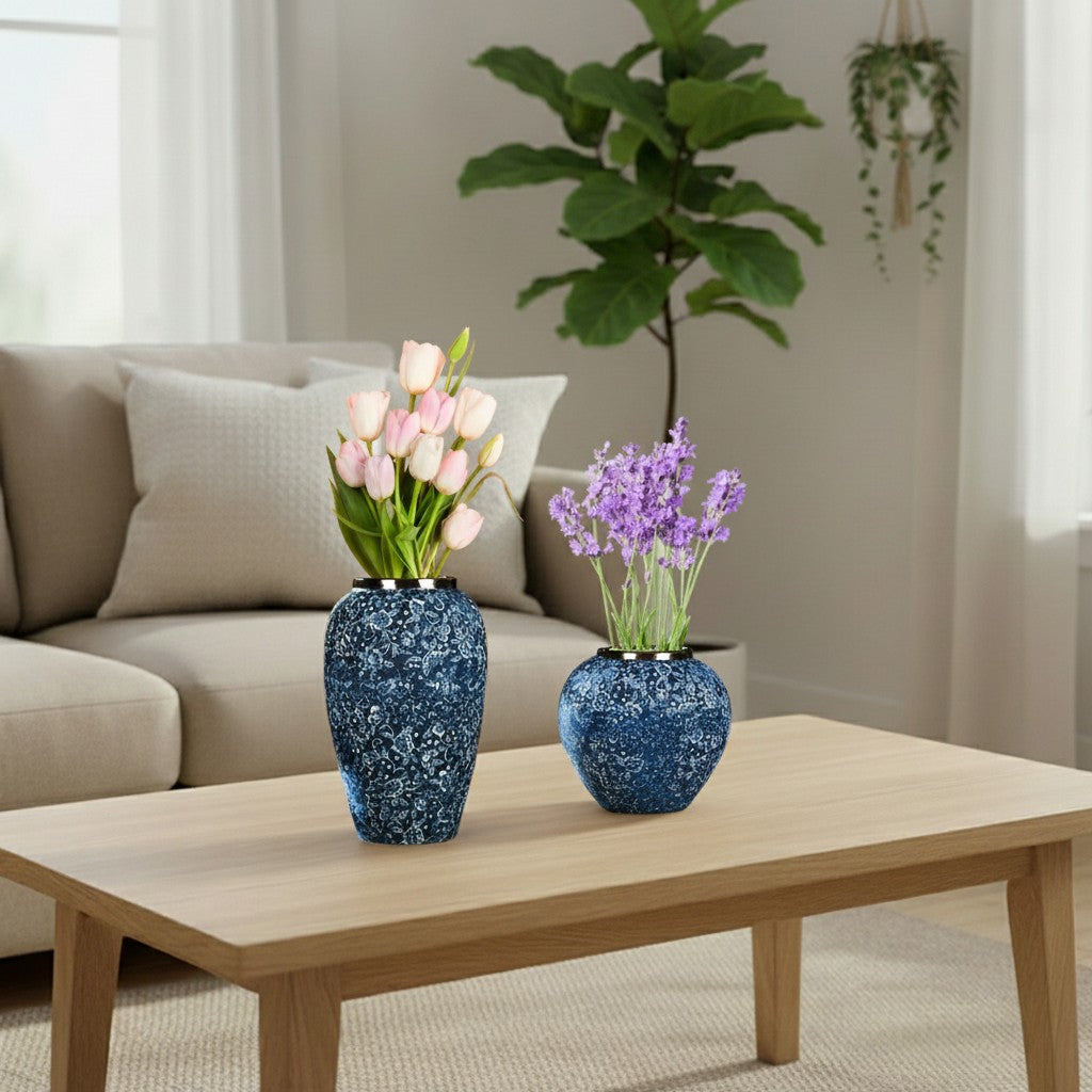 SOGA Home & Living Bundle – Blue with White Mini Floral Ceramic Vases for Elegant Home Decor-3