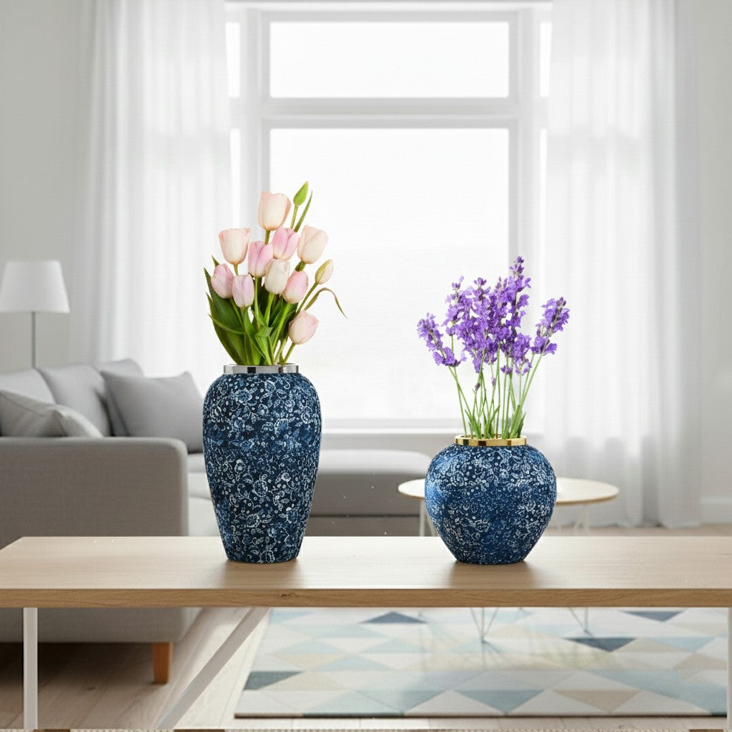SOGA Home & Living Bundle – Blue with White Mini Floral Ceramic Vases for Elegant Home Decor-4