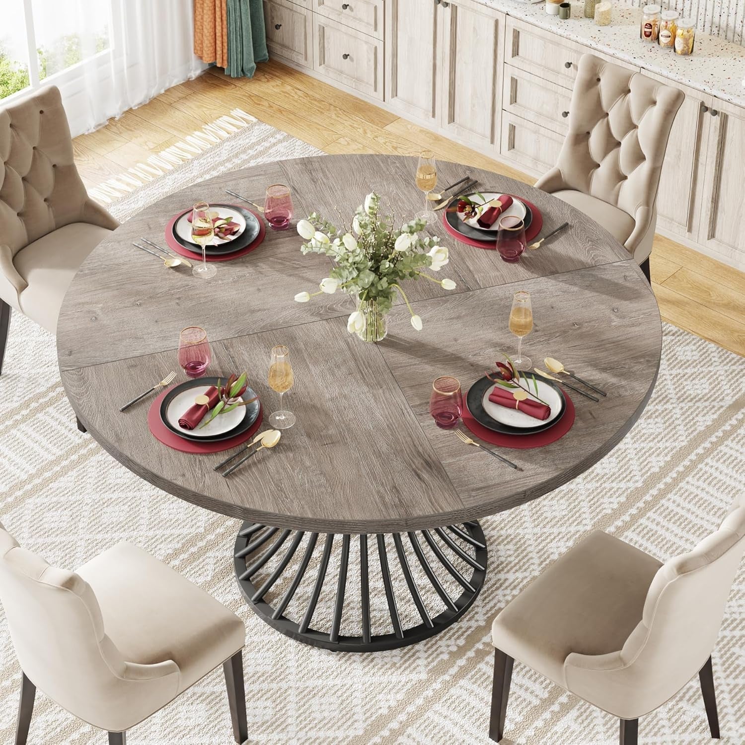 Round Dining Table 47 Inch Grey For Kitchen And Living Room-3
