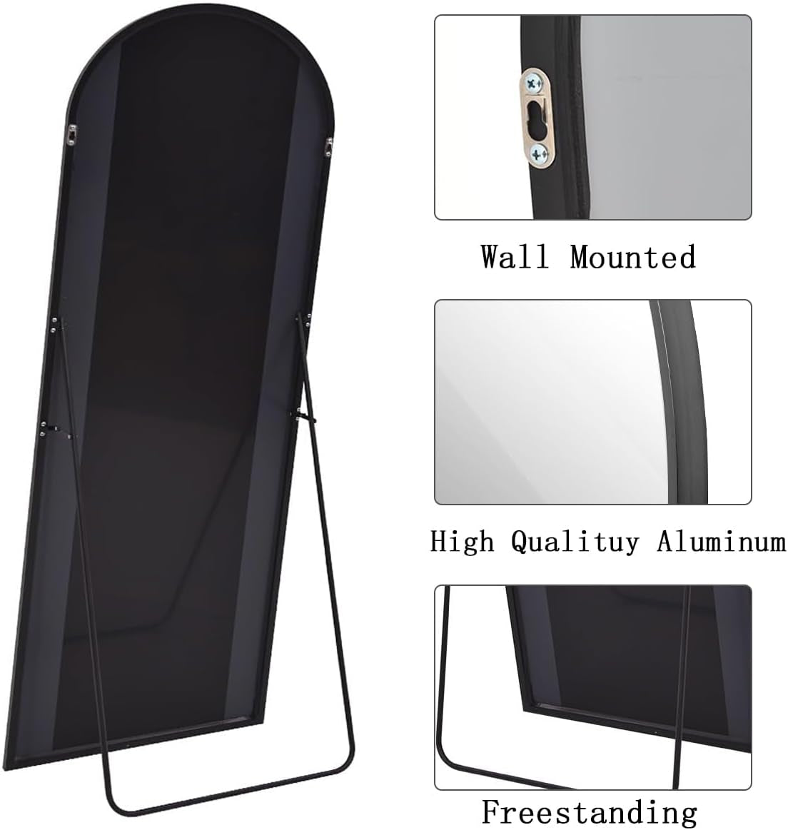 Oversize Black Arched Total Length Aluminum Mirror-4