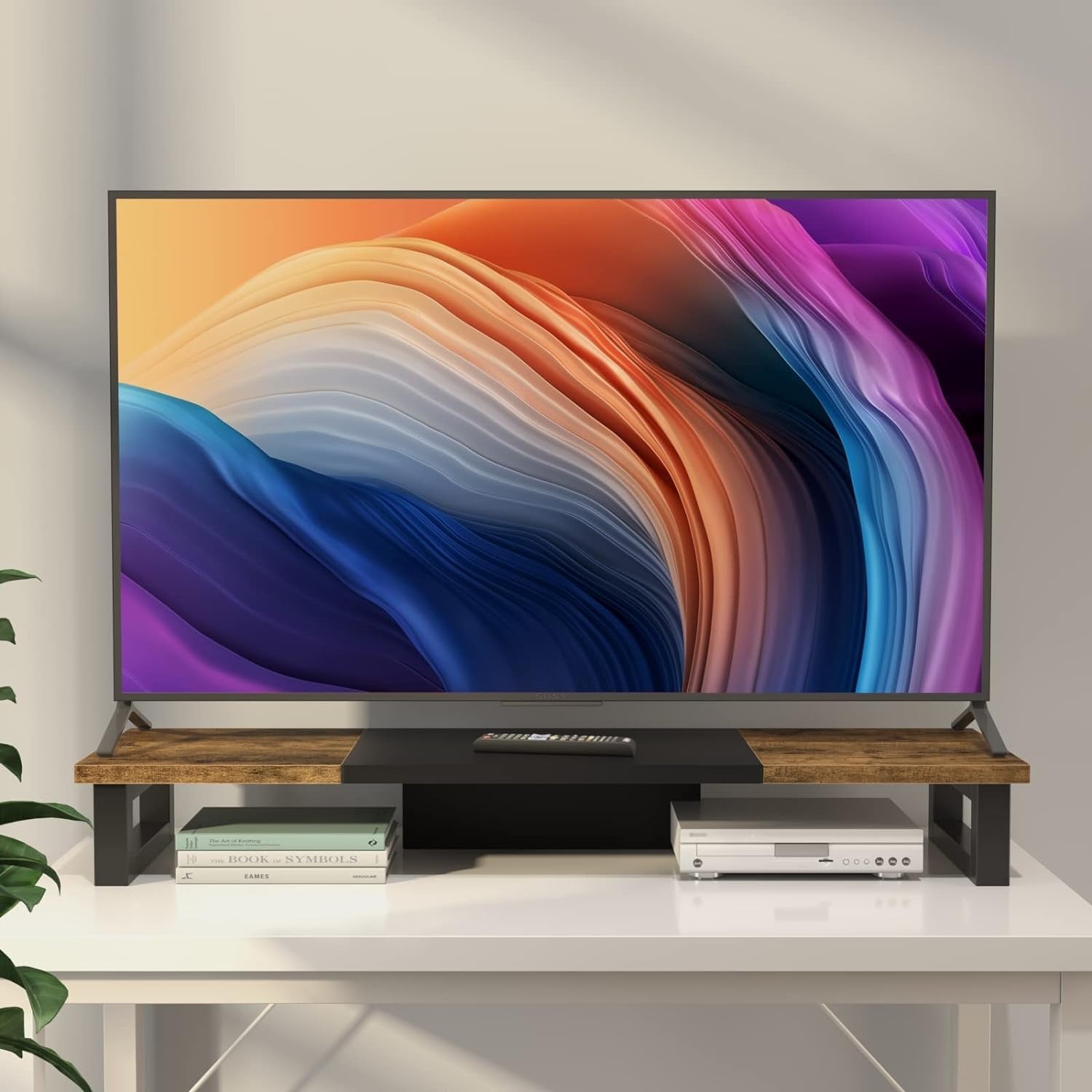 Dual Monitor Stand Riser Wood And Steel For Two Monitors-3