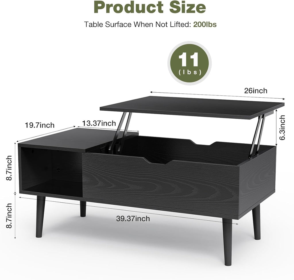 Black Wood Lift Top Coffee Table With Hidden Compartment-2