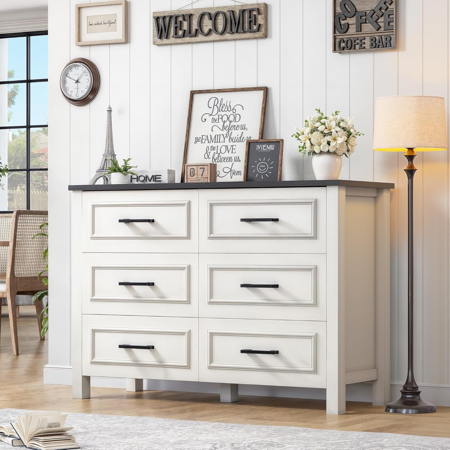 6 Drawer Dresser With Built In Power Outlet White And Black-1