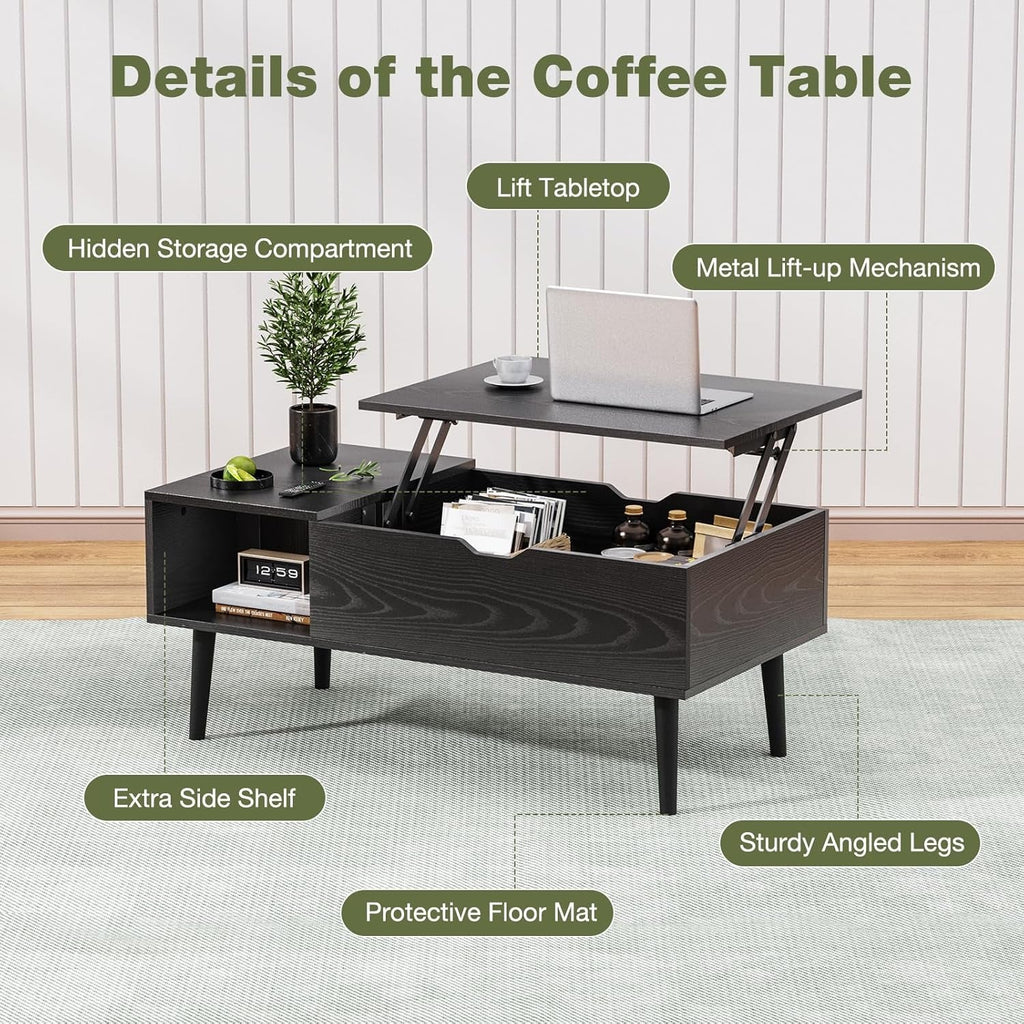 Black Wood Lift Top Coffee Table With Hidden Compartment-3