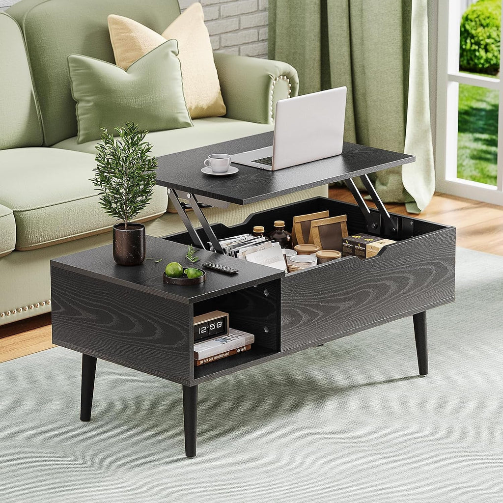Black Wood Lift Top Coffee Table With Hidden Compartment-1
