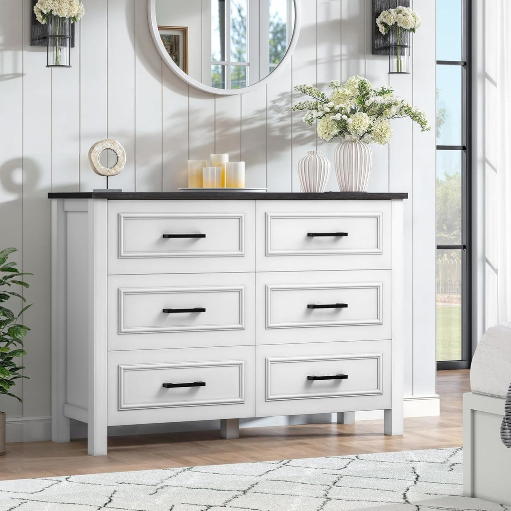 6 Drawer Dresser With Built In Power Outlet White And Black-3