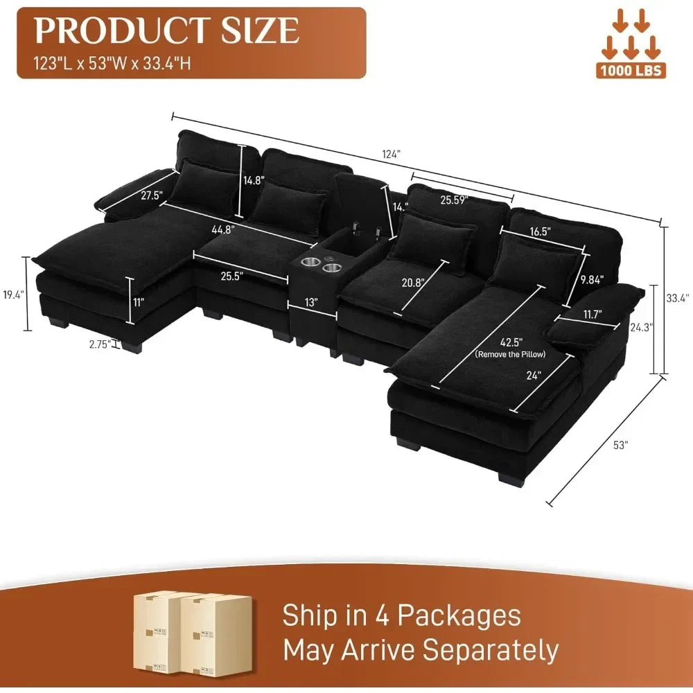 Comfy U Shape Cloud Couch - 124\" Chenille Sofa-1