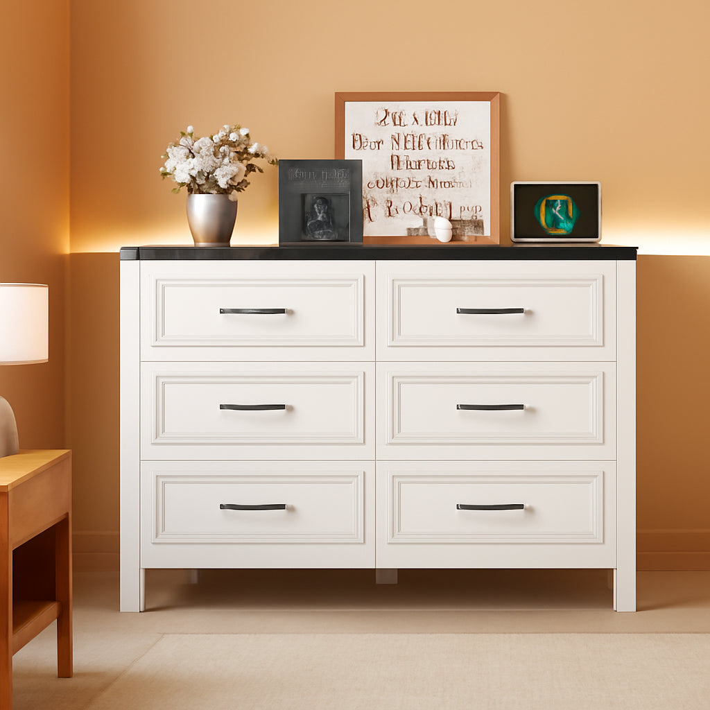 6 Drawer Dresser With Built In Power Outlet White And Black-0