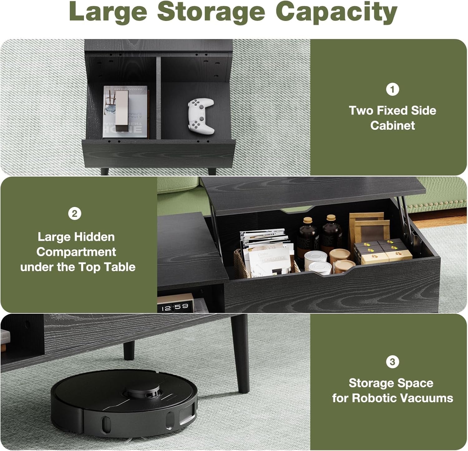 Black Wood Lift Top Coffee Table With Hidden Compartment-4