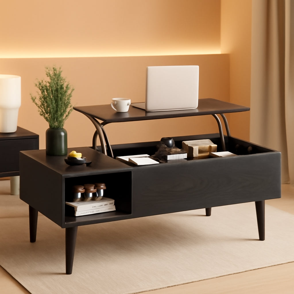 Black Wood Lift Top Coffee Table With Hidden Compartment-0