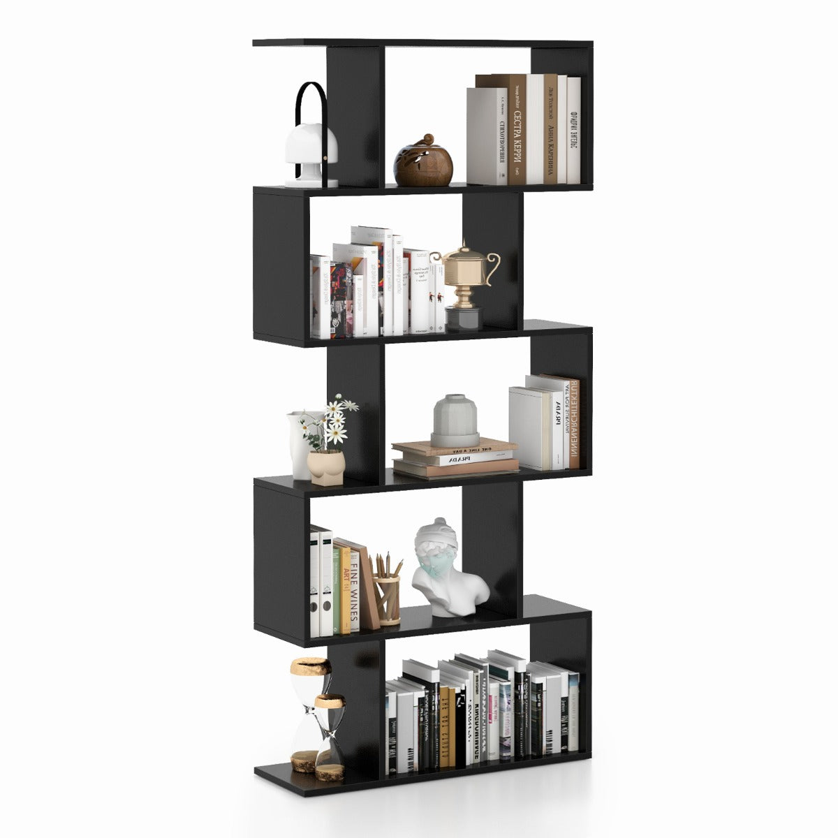 NNECW Geometric S-Shaped Bookcase with Anti-Toppling Device for Living Room/ Home/ Office-1