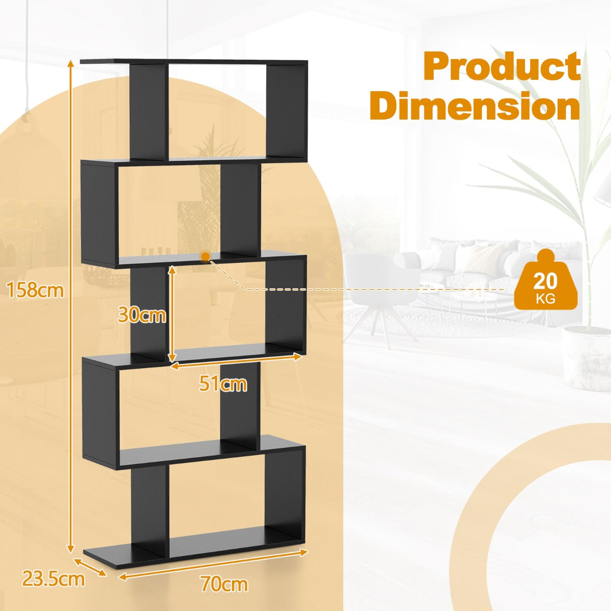 NNECW Geometric S-Shaped Bookcase with Anti-Toppling Device for Living Room/ Home/ Office-3
