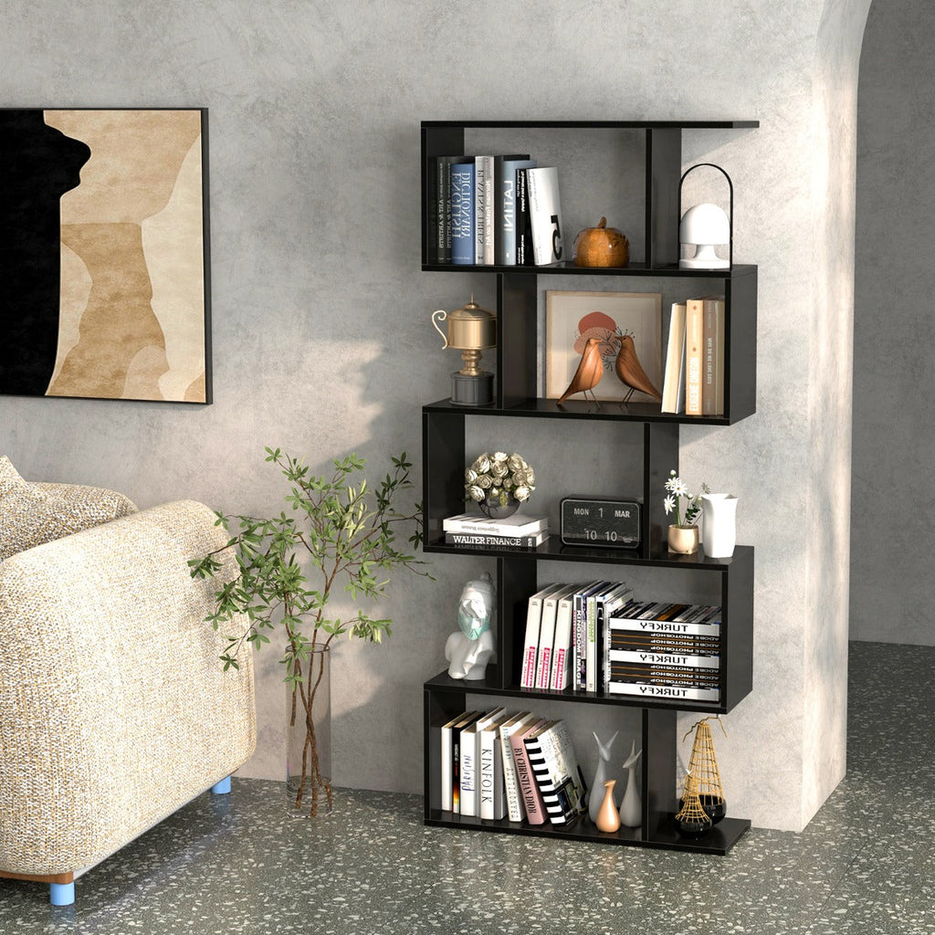 NNECW Geometric S-Shaped Bookcase with Anti-Toppling Device for Living Room/ Home/ Office-0