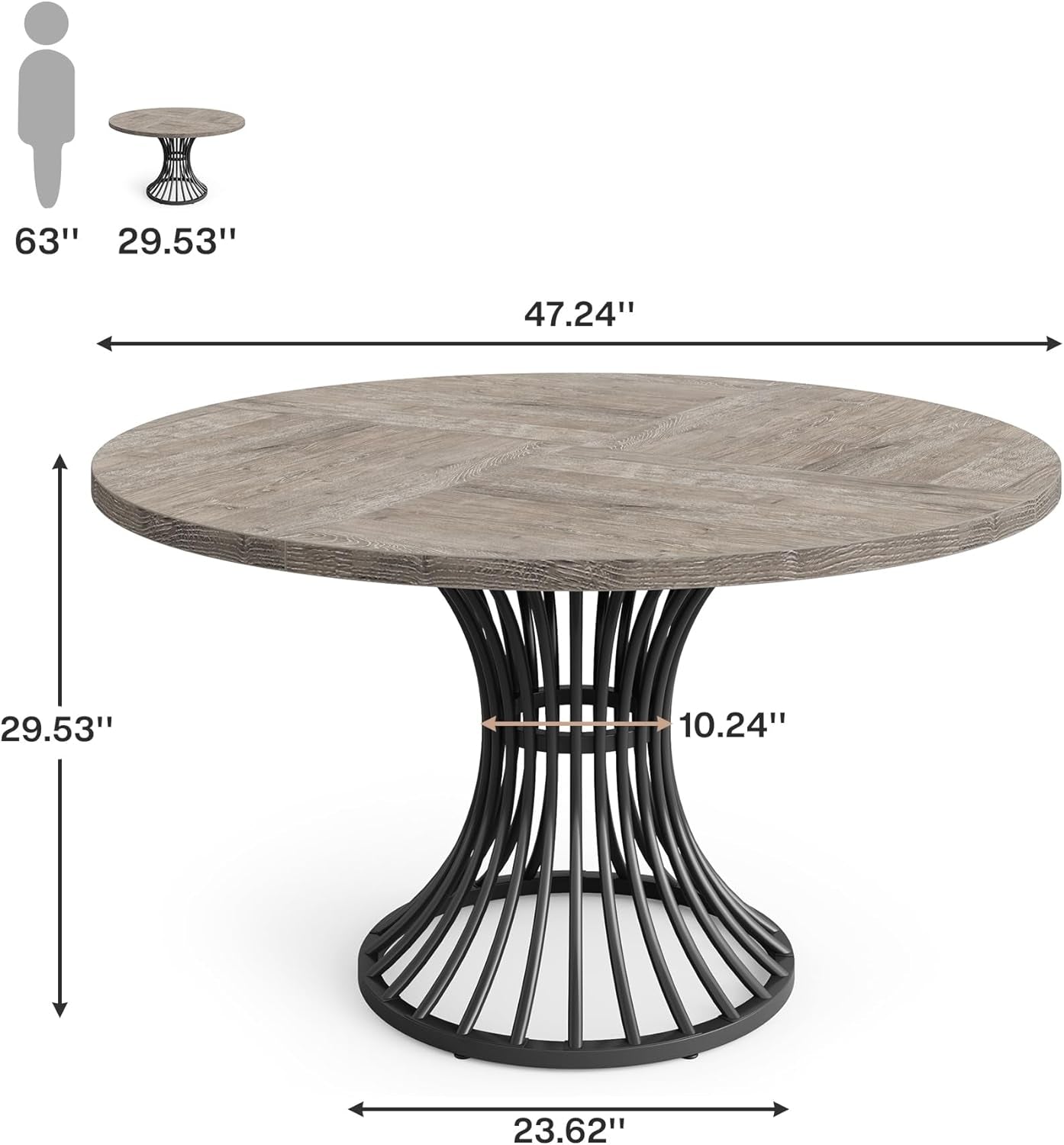 Round Dining Table 47 Inch Grey For Kitchen And Living Room-1